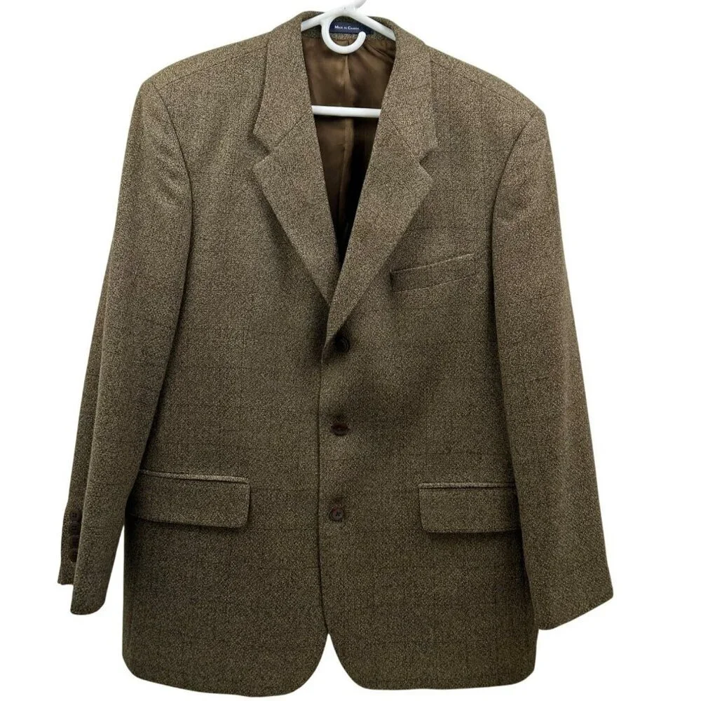 BRANDINI Le Collezioni Men's 42R 100% Wool Blazer Classic Fit Brown Tweed Tailor
